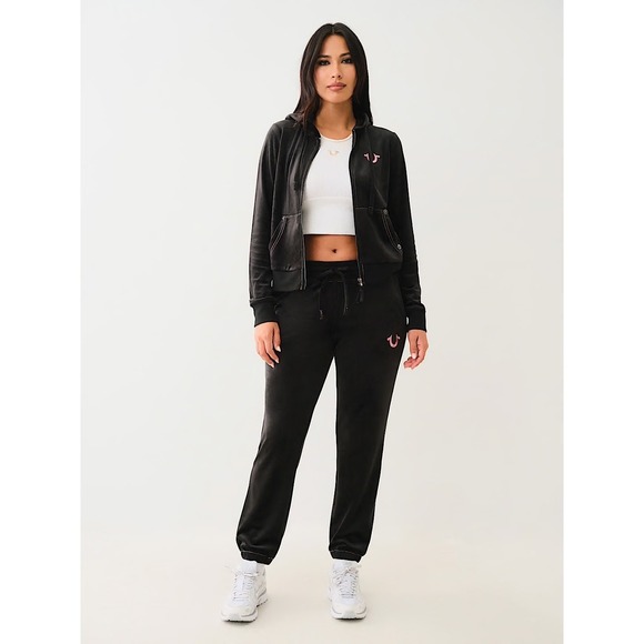 NWT True Religion Set Velour Lurex Big T Zip Hoodie and Pants Women's Medium - Picture 1 of 15